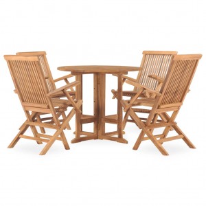 Set de comedor de jardín plegable 5 pzas madera maciza de teca H
