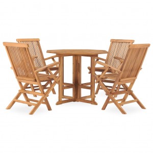 Set de comedor de jardín plegable 5 pzas madera maciza de teca H