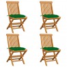 Cadeiras de jardim c/ almofadões verdes 4 pcs teca maciça 1