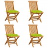 Cadeiras jardim c/ almofadões verde brilhante 4 pcs teca maciça 1