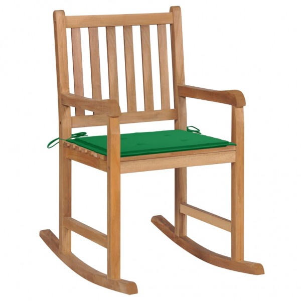 Silla mecedora de madera maciza de teca con cojín verde D