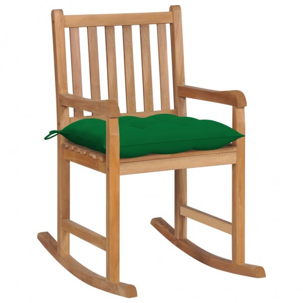 Silla mecedora de madera maciza de teca con cojín verde D