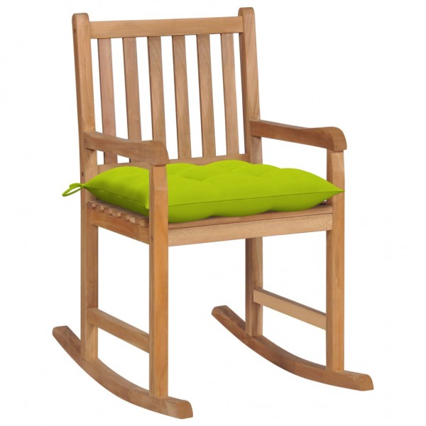 Silla mecedora de madera maciza teca con cojín verde brillante D