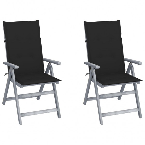 Sillas de jardín reclinables 2 uds madera maciza acacia cojines D