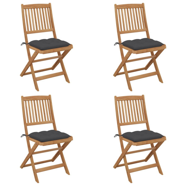 Sillas de jardín plegables 4 uds y cojines madera maciza acacia D