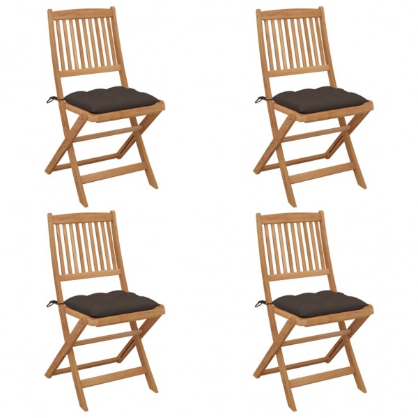 Sillas de jardín plegables 4 uds y cojines madera maciza acacia D