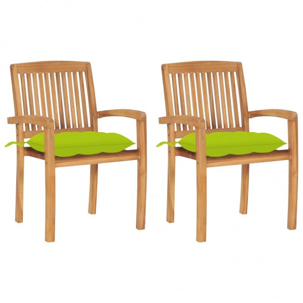 Sillas de jardín 2 uds madera de teca y cojines verde brillante D