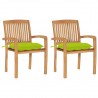 Cadeiras jardim c/ almofadões verde brilhante 2 pcs teca maciça 1