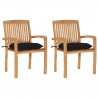 Cadeiras de jardim c/ almofadões pretos 2 pcs teca maciça 1