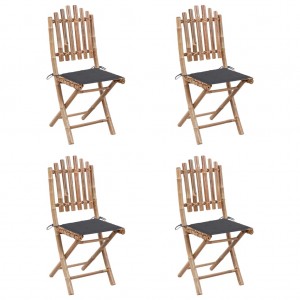 Juego de comedor de jardín plegable 5 piezas bambú con cojines H