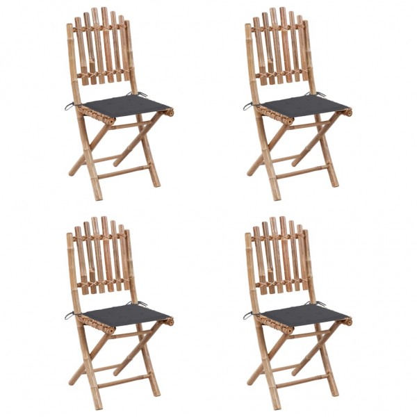 5 pcs conj. de jantar dobrável c/ almofadões p/ exterior bambu M 2