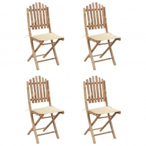 5 pcs conj. de jantar dobrável c/ almofadões p/ exterior bambu H
