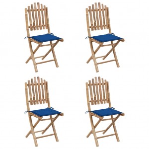 Juego de comedor de jardín plegable 5 piezas bambú con cojines H