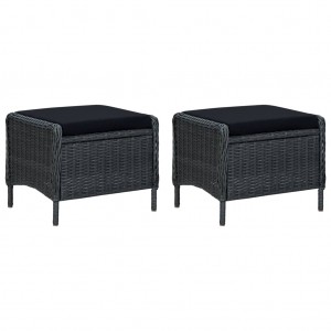 3 pcs conj. lounge jardim c/ almofadões vime PE cinzento-escuro H
