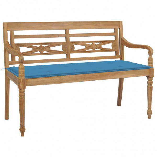 Banco Batavia madera maciza de teca con cojín azul 120 cm D