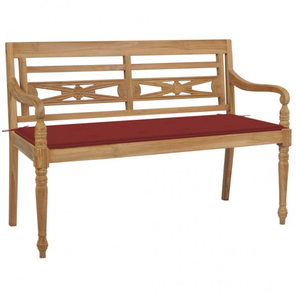 Banco Batavia madera maciza de teca con cojín rojo 120 cm D