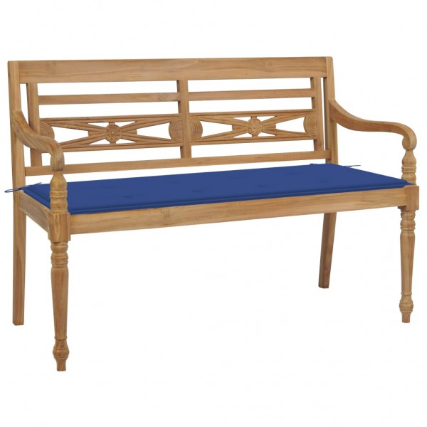 Banco Batavia madera maciza de teca con cojín azul royal 120 cm D