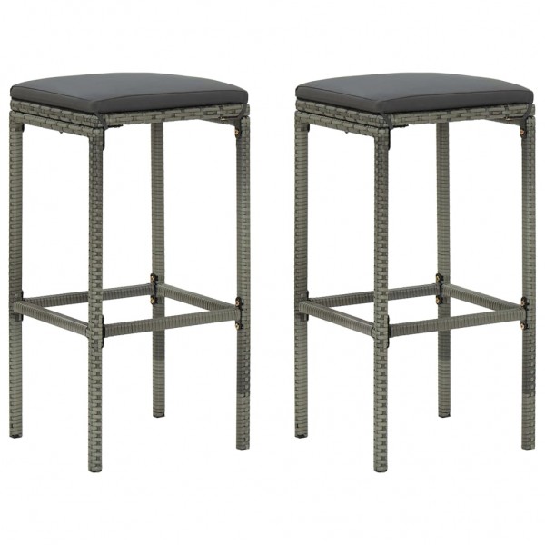 Set muebles bar jardín 3 piezas y cojines ratán sintético gris M 2