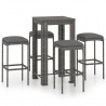 Set muebles bar jardín 5 piezas y cojines ratán sintético gris 1