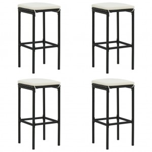 5 pcs conjunto de bar p/ jardim c/ almofadões vime PE preto H