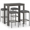 Set muebles bar jardín 5 piezas y cojines ratán sintético gris 1