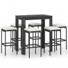 Set muebles bar jardín 7 piezas y cojines ratán sintético negro 1