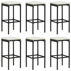 Set muebles bar jardín 7 piezas y cojines ratán sintético negro H