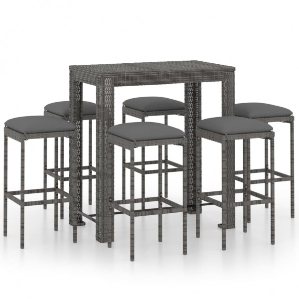 Set muebles bar jardín 7 piezas y cojines ratán sintético gris D