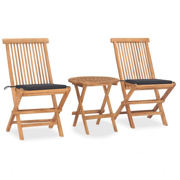 Set comedor de jardín plegable 3 piezas madera de teca cojines D