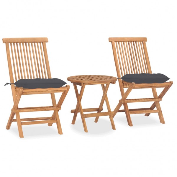 Set comedor de jardín plegable 3 piezas madera de teca cojines D