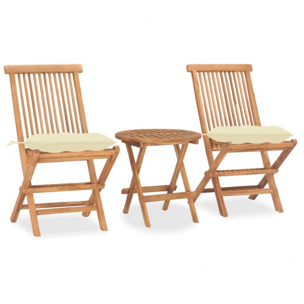 Set comedor de jardín plegable 3 piezas madera de teca cojines D