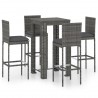 Set muebles bar jardín 5 piezas y cojines ratán sintético gris 1