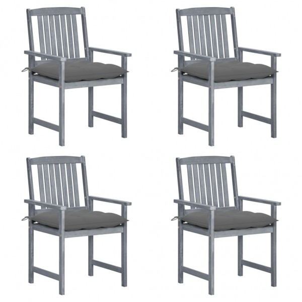 Sillas de jardín con cojines 4 uds madera maciza de acacia gris D