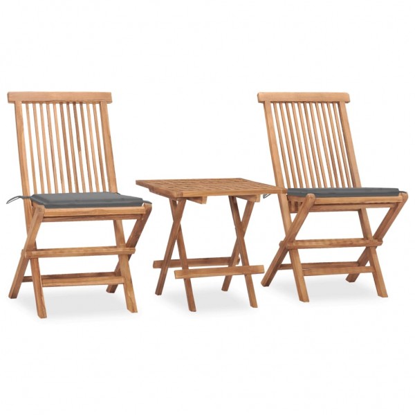 Set comedor de jardín plegable 3 piezas madera de teca cojines D