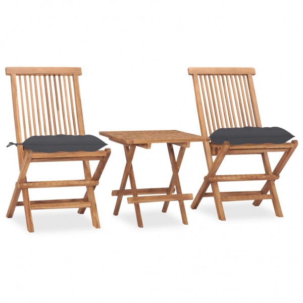 Set comedor de jardín plegable 3 piezas madera de teca cojines D