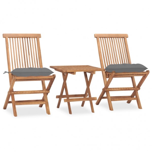 Set comedor de jardín plegable 3 piezas madera de teca cojines D