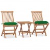 Set comedor de jardín plegable 3 piezas madera de teca cojines 1