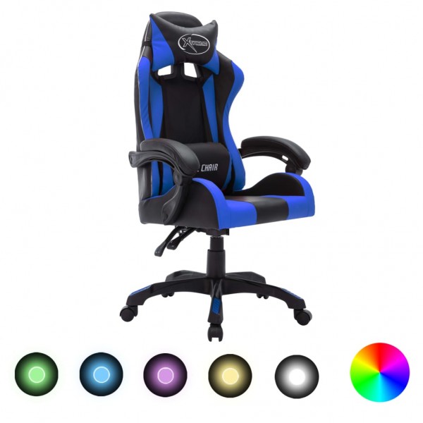 Silla gaming con luces LED RGB cuero sintético azul y negro D