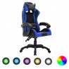 Cadeira estilo corrida c/ luzes LED RGB couro artif. azul/preto 1