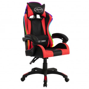Silla gaming con luces LED RGB cuero sintético rojo y negro H