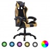 Silla gaming con luces LED RGB cuero sintético dorado y negro 1