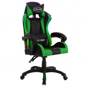 Silla gaming con luces LED RGB cuero sintético verde y negro H
