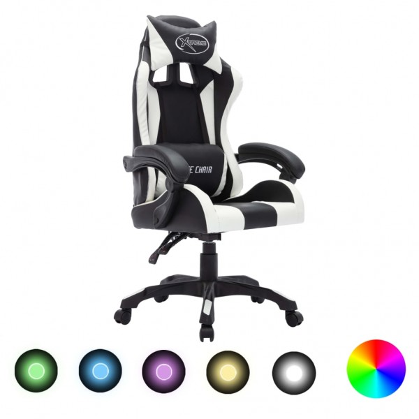 Silla gaming con luces LED RGB cuero sintético blanco y negro D