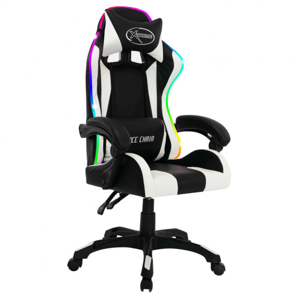 Silla gaming con luces LED RGB cuero sintético blanco y negro M 2