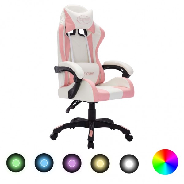 Silla gaming con luces LED RGB cuero sintético rosa y negro D