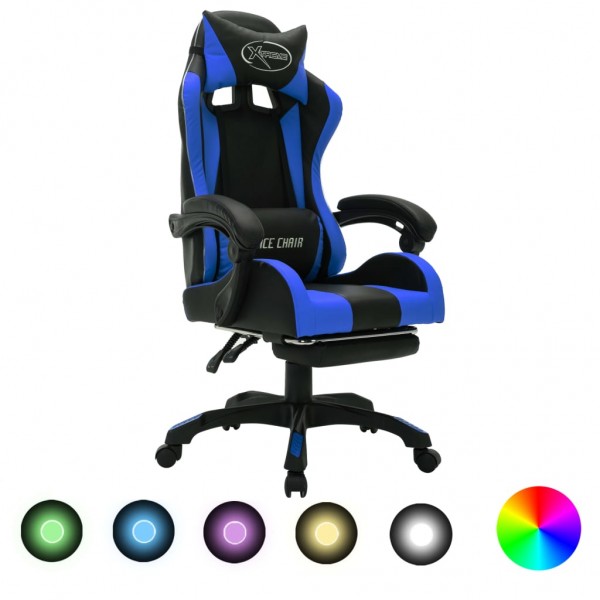 Silla gaming con luces LED RGB cuero sintético azul y negro M 3