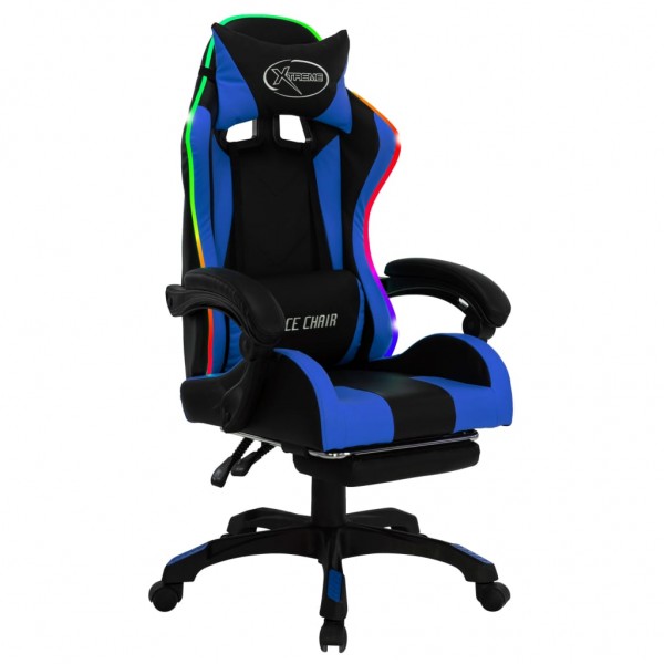 Silla gaming con luces LED RGB cuero sintético azul y negro D