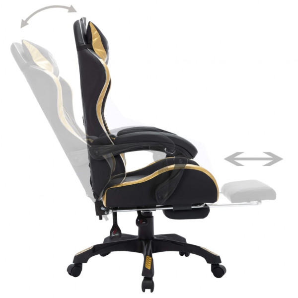 Cadeira estilo corrida luzes LED RGB couro artif. dourado/preto M 5