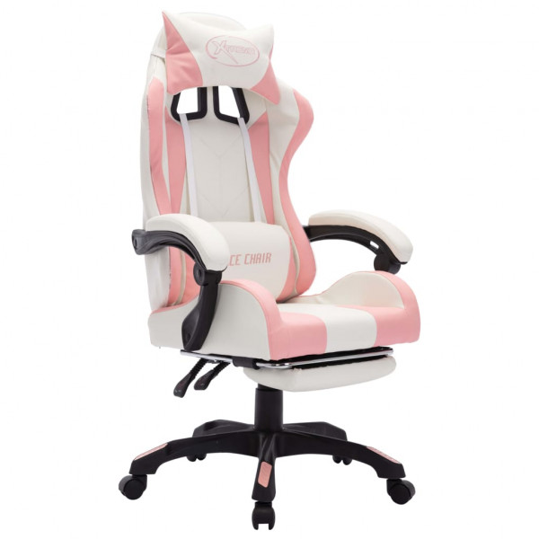 Silla gaming con luces LED RGB cuero sintético rosa y blanco M 3