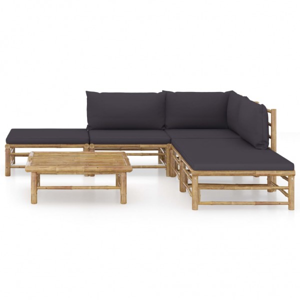 Set de muebles de jardín 6 piezas bambú con cojines gris oscuro M 2